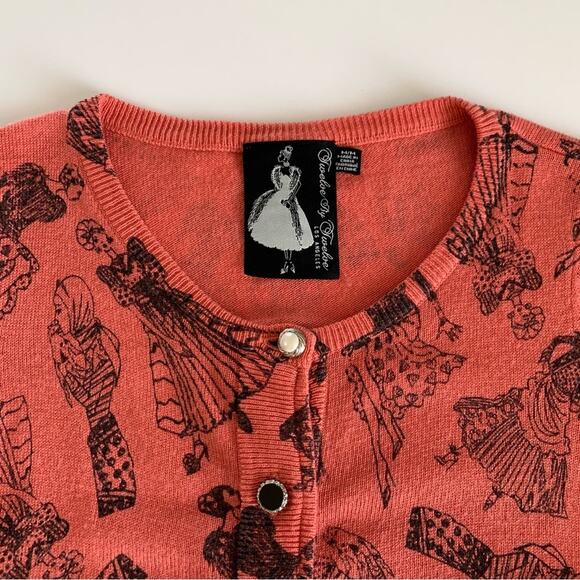 Twelve by Twelve Coral Pink and Black Fashionista Women Print Cardigan Medium - Picture 4 of 12